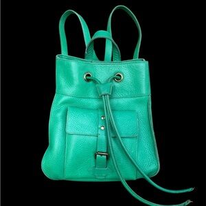 Vibrant Green Leather Backpack with Adjustable Straps